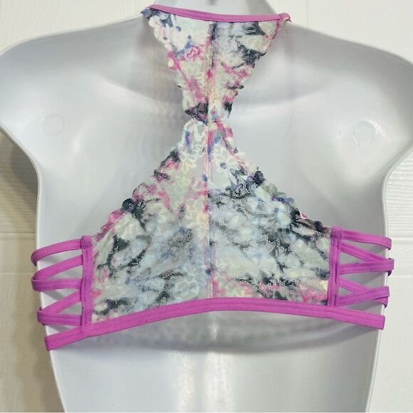 Victoria's Secret Pink Lace Bralette Bra Front Close Caged Sides Size Small - Picture 4 of 10